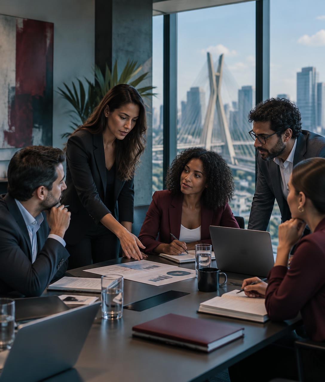 Equipe executiva em reunião estratégica